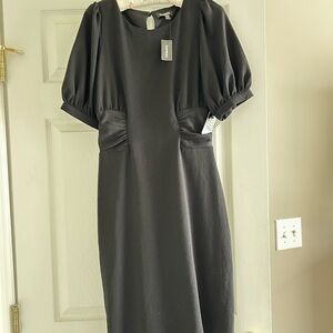 Express Black Midi Dress with Puff Sleeves